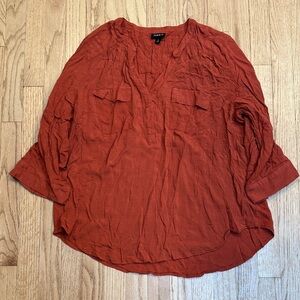 Forever 21 Burnt Orange Lightweight V-Neck Women's Blouse